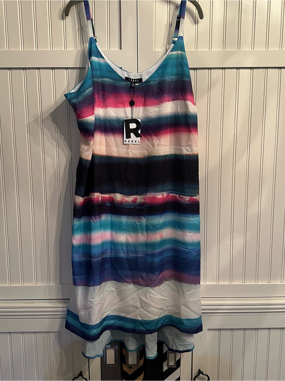 REBEL Multicolor Stripe Slip Dress in Teal, Pink & White